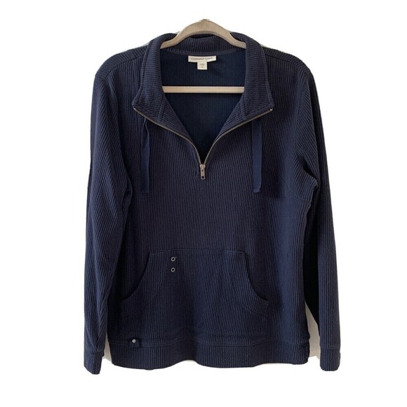 Coldwater Creek Womens Size Large 14 Navy Blue Ribbed 1/4 Zip Pullover Sweater - Picture 1 of 6